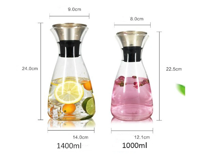 Glass Drip-Free Carafe with Stainless Steel Flip-Top Lid, Hot and Cold Glass Water Pitcher, Tea/Coffee Maker & Cafe, Iced Tea