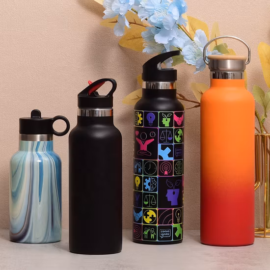 Bouteilles d'eau isolées en acier inoxydable, réutilisables, portables, sans air, pour voyage en vrac