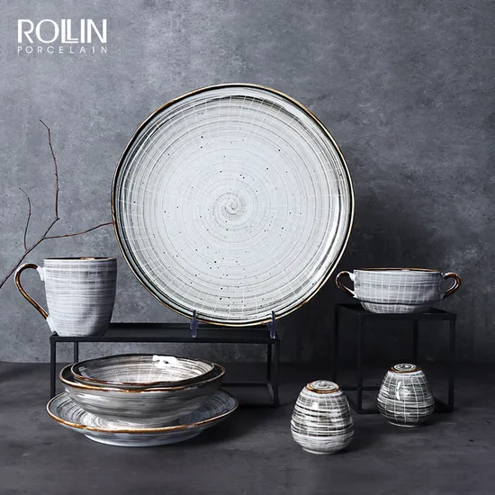 Vaisselle en céramique de luxe en porcelaine fine Rollin, ensemble de vaisselle pour hôtel et restaurant